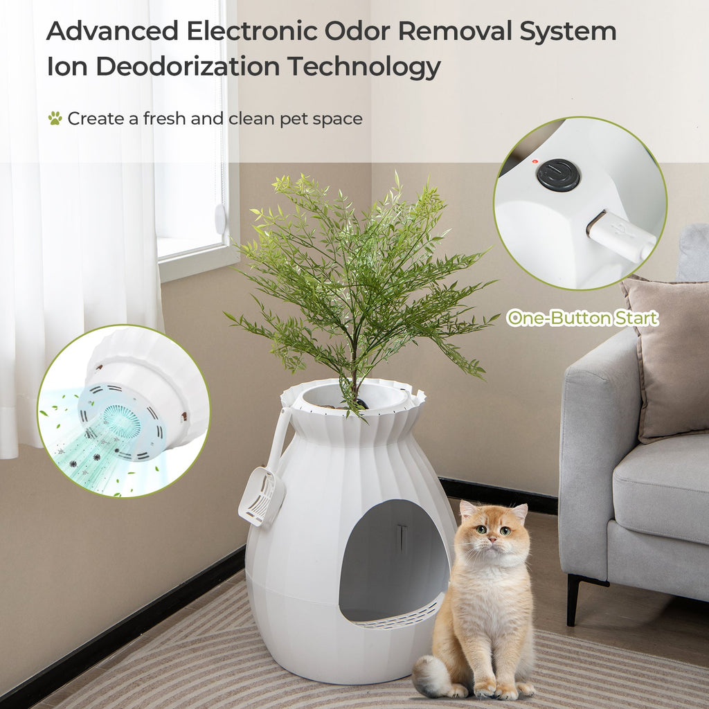 Smart Plant Litter Box with Electronic Odor Remover - Cat - (White) - (While Supplies Last)