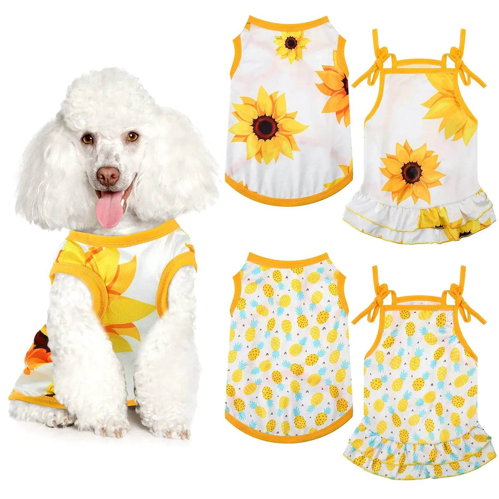 4 Pc - Summer Dress Set - Dog Cat - (S-XL) - (Pineapple, Sun Flower) - (While Supplies Last)