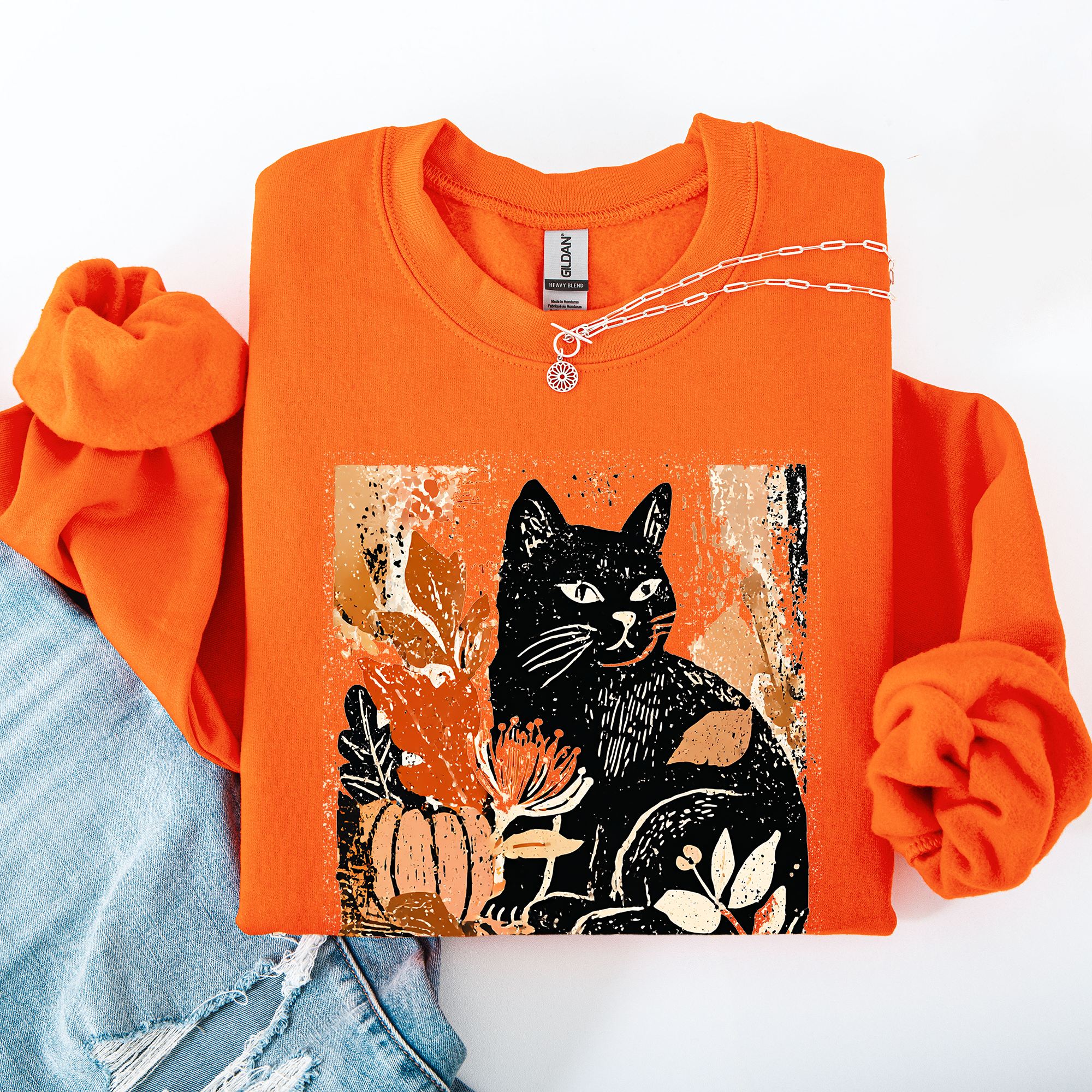 Vintage Halloween Black Cat Sweatshirt - (10 Color Options) -(S-2X) - Unisex