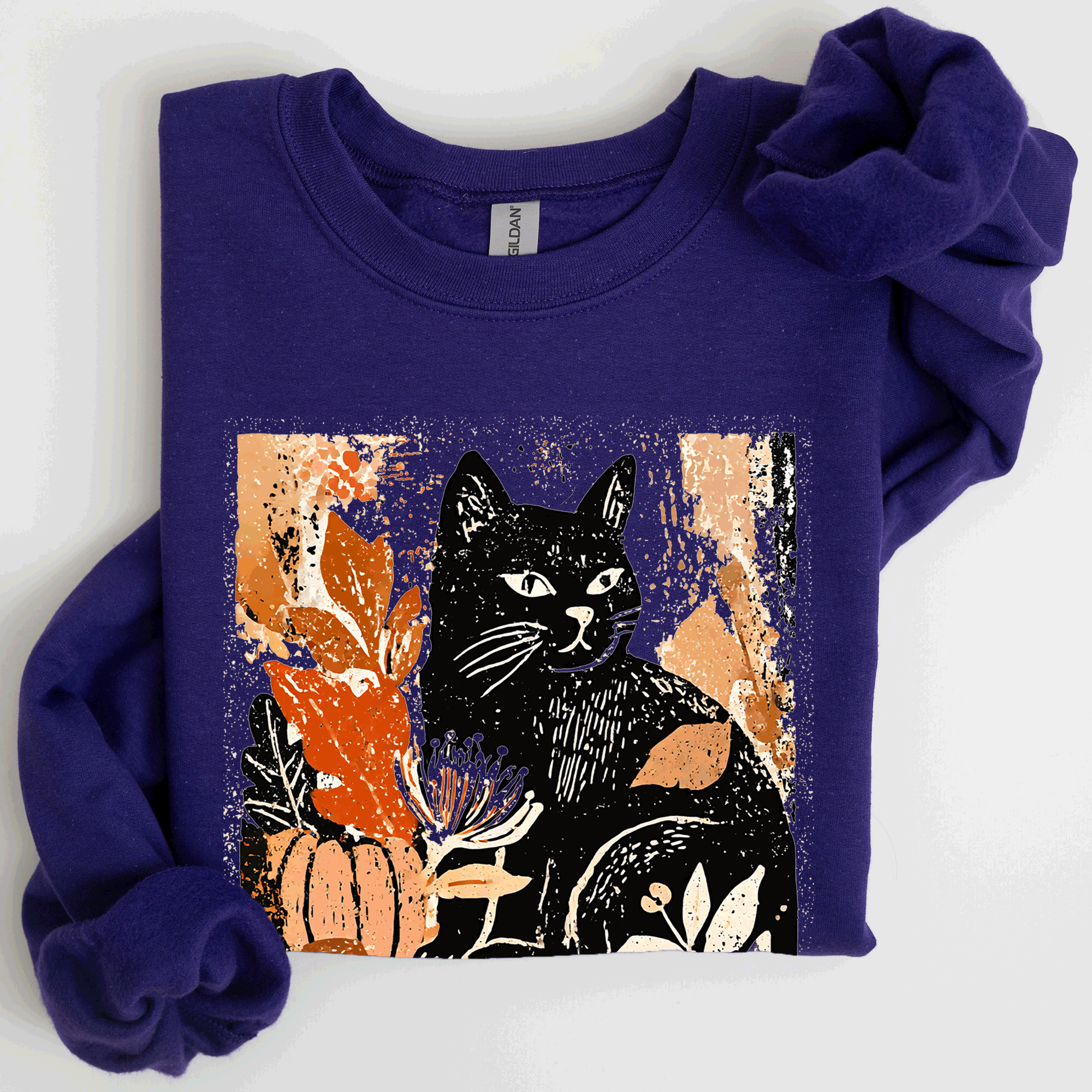 Vintage Halloween Black Cat Sweatshirt - (10 Color Options) -(S-2X) - Unisex