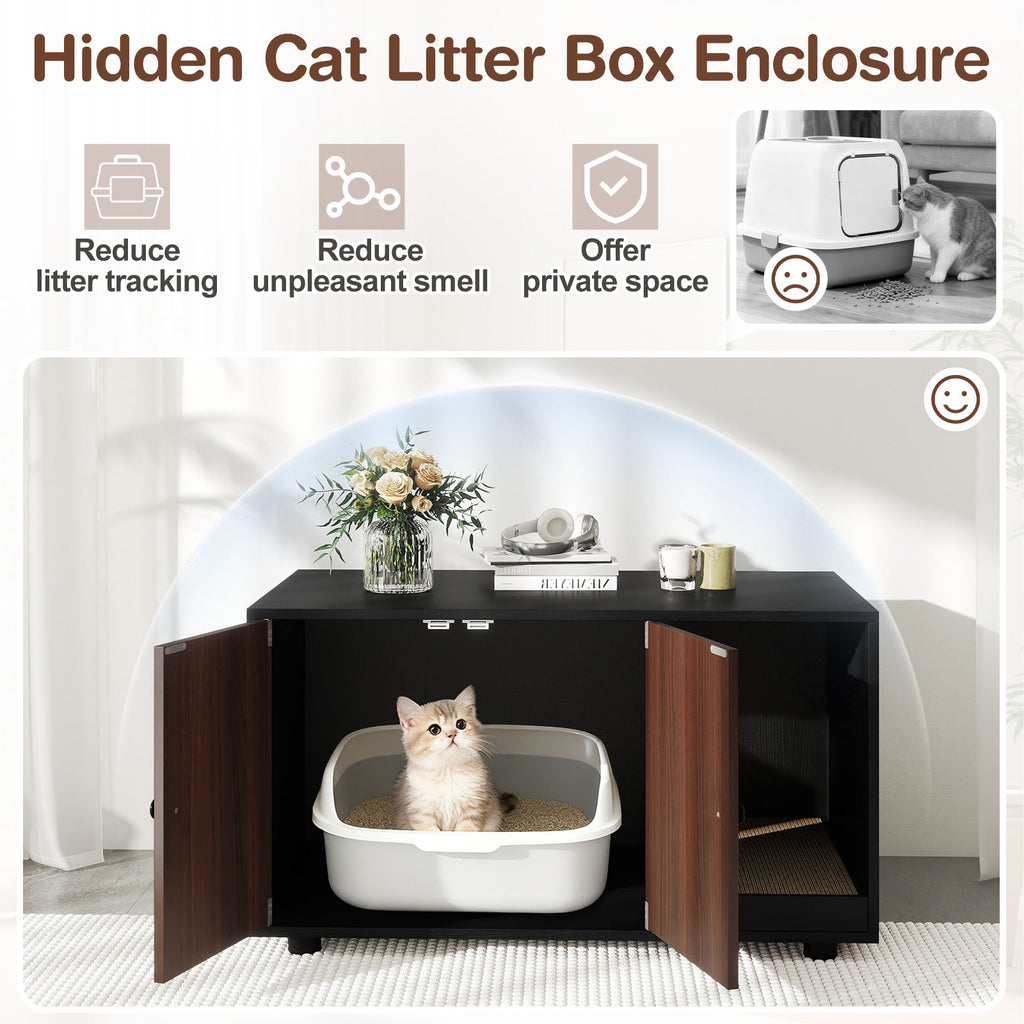 Cozy 2-Door Wooden Cabinet Enclosure with a Scratching Pad, or Litter Box - Cat - (3 Color Options)
