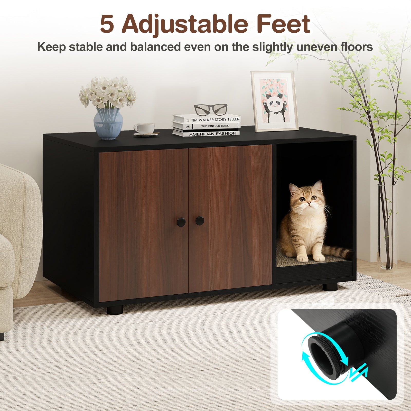 Cozy 2-Door Wooden Cabinet Enclosure with a Scratching Pad, or Litter Box - Cat - (3 Color Options)
