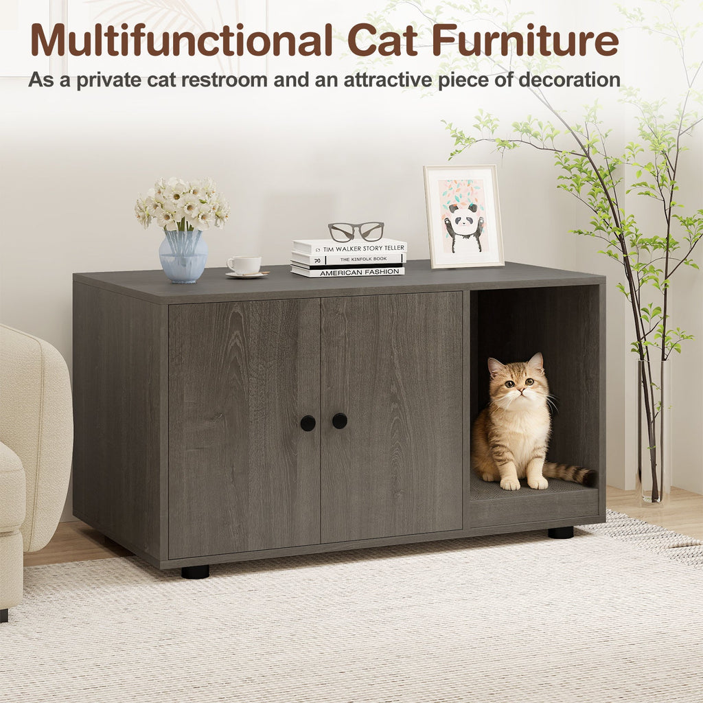 Cozy 2-Door Wooden Cabinet Enclosure with a Scratching Pad, or Litter Box - Cat - (3 Color Options)