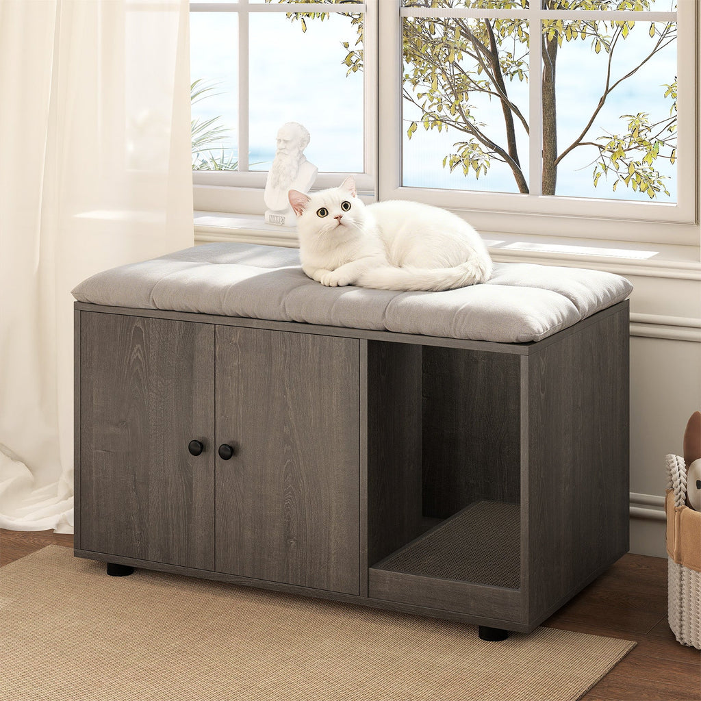 Cozy 2-Door Wooden Cabinet Enclosure with a Scratching Pad, or Litter Box - Cat - (3 Color Options)