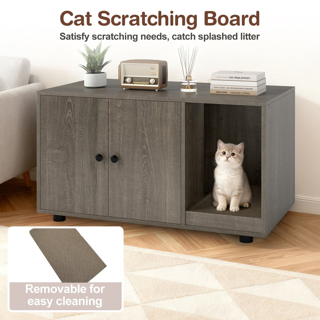 Cozy 2-Door Wooden Cabinet Enclosure with a Scratching Pad, or Litter Box - Cat - (3 Color Options)