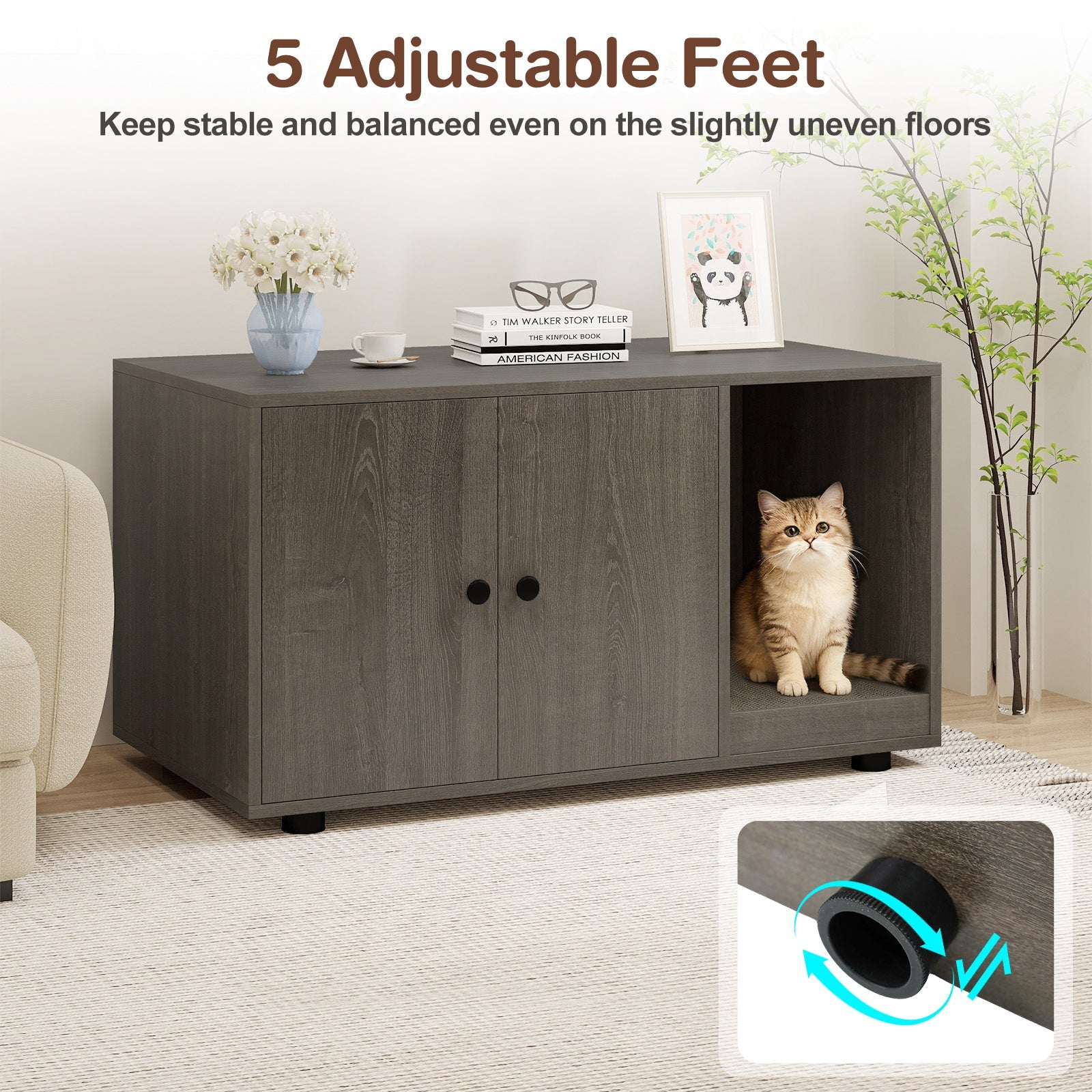 Cozy 2-Door Wooden Cabinet Enclosure with a Scratching Pad, or Litter Box - Cat - (3 Color Options)