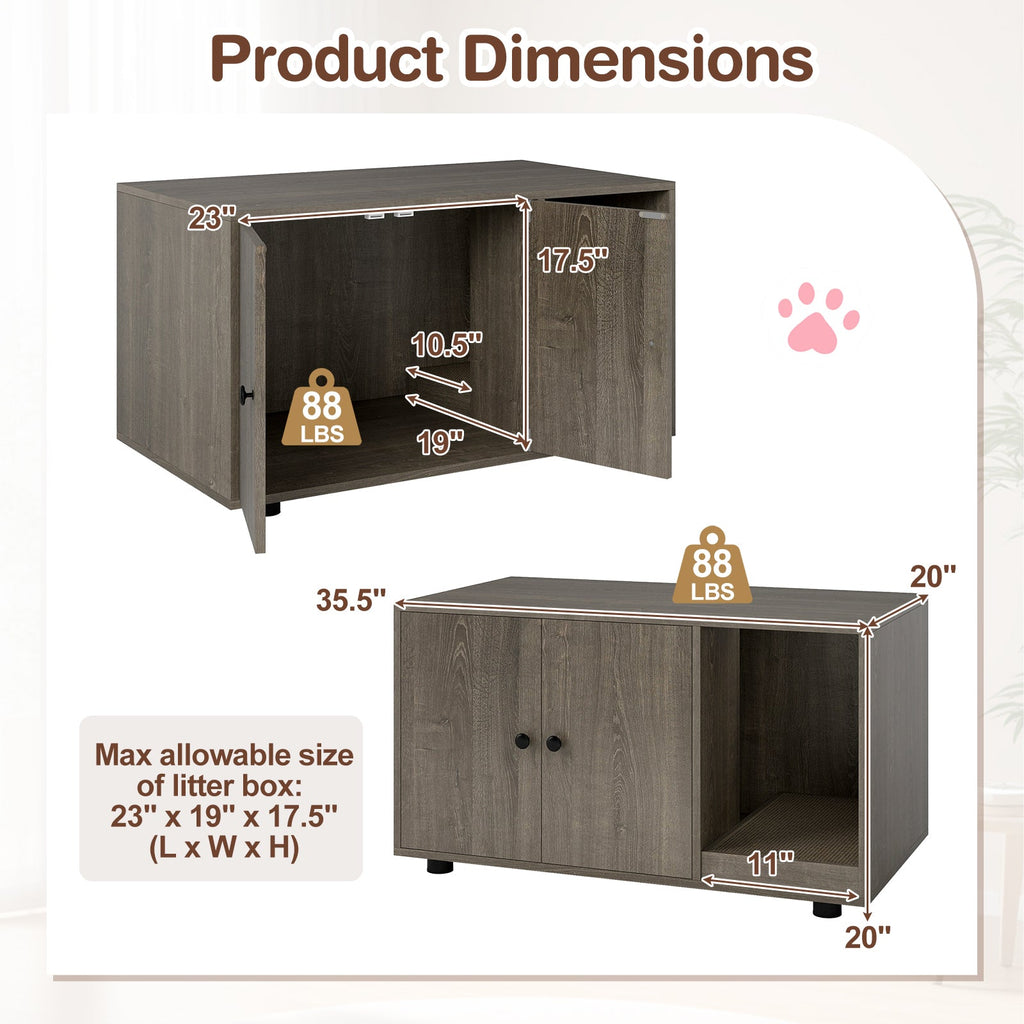 Cozy 2-Door Wooden Cabinet Enclosure with a Scratching Pad, or Litter Box - Cat - (3 Color Options)