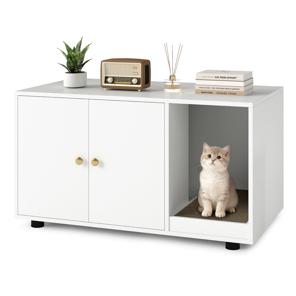 Cozy 2-Door Wooden Cabinet Enclosure with a Scratching Pad, or Litter Box - Cat - (3 Color Options)