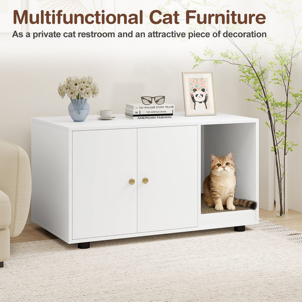Cozy 2-Door Wooden Cabinet Enclosure with a Scratching Pad, or Litter Box - Cat - (3 Color Options)