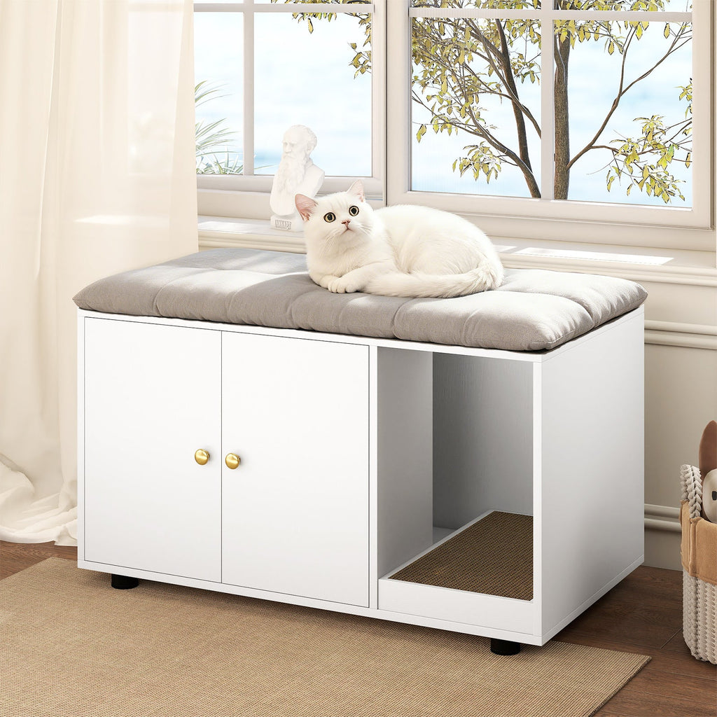 Cozy 2-Door Wooden Cabinet Enclosure with a Scratching Pad, or Litter Box - Cat - (3 Color Options)