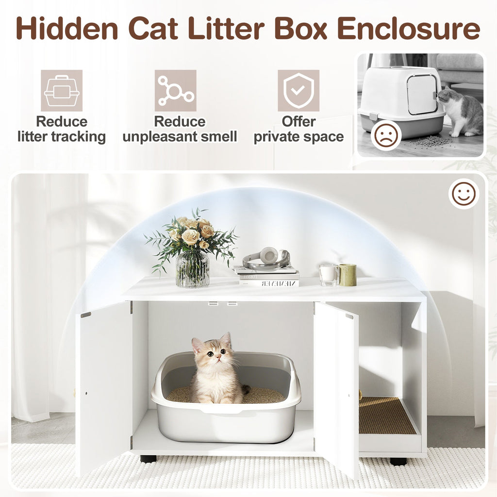 Cozy 2-Door Wooden Cabinet Enclosure with a Scratching Pad, or Litter Box - Cat - (3 Color Options)