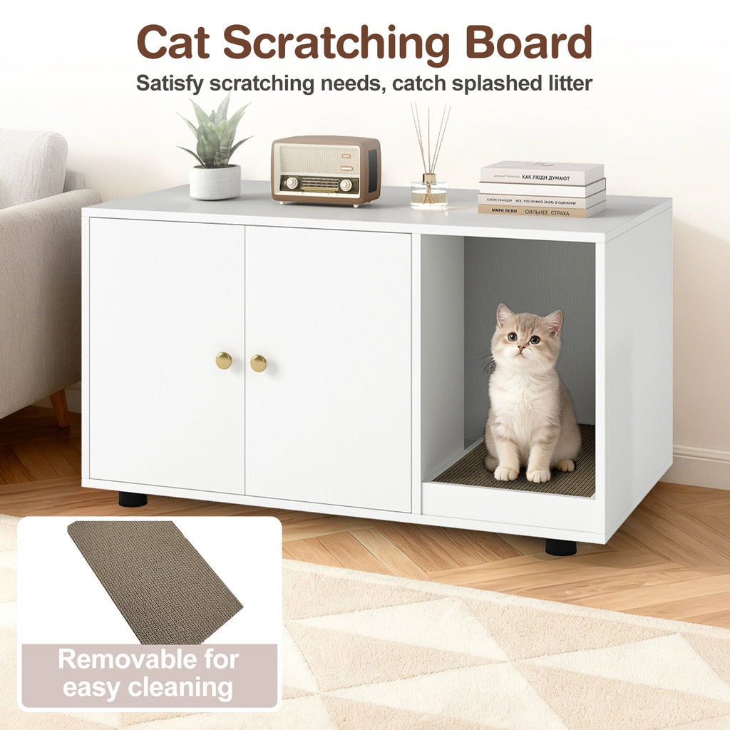 Cozy 2-Door Wooden Cabinet Enclosure with a Scratching Pad, or Litter Box - Cat - (3 Color Options)