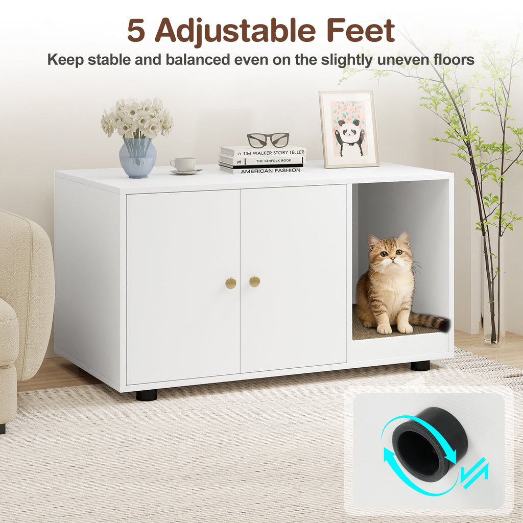 Cozy 2-Door Wooden Cabinet Enclosure with a Scratching Pad, or Litter Box - Cat - (3 Color Options)