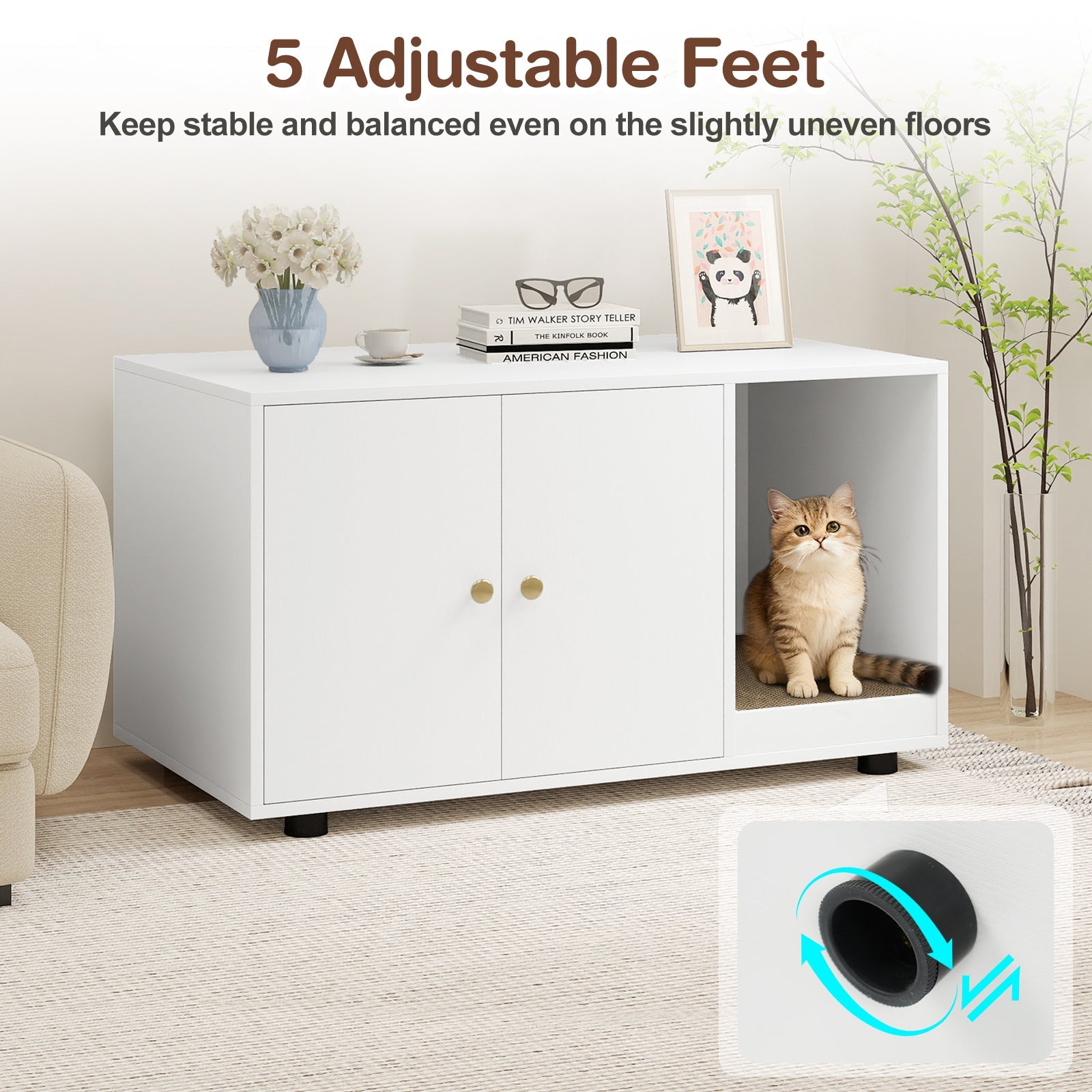 Cozy 2-Door Wooden Cabinet Enclosure with a Scratching Pad, or Litter Box - Cat - (3 Color Options)