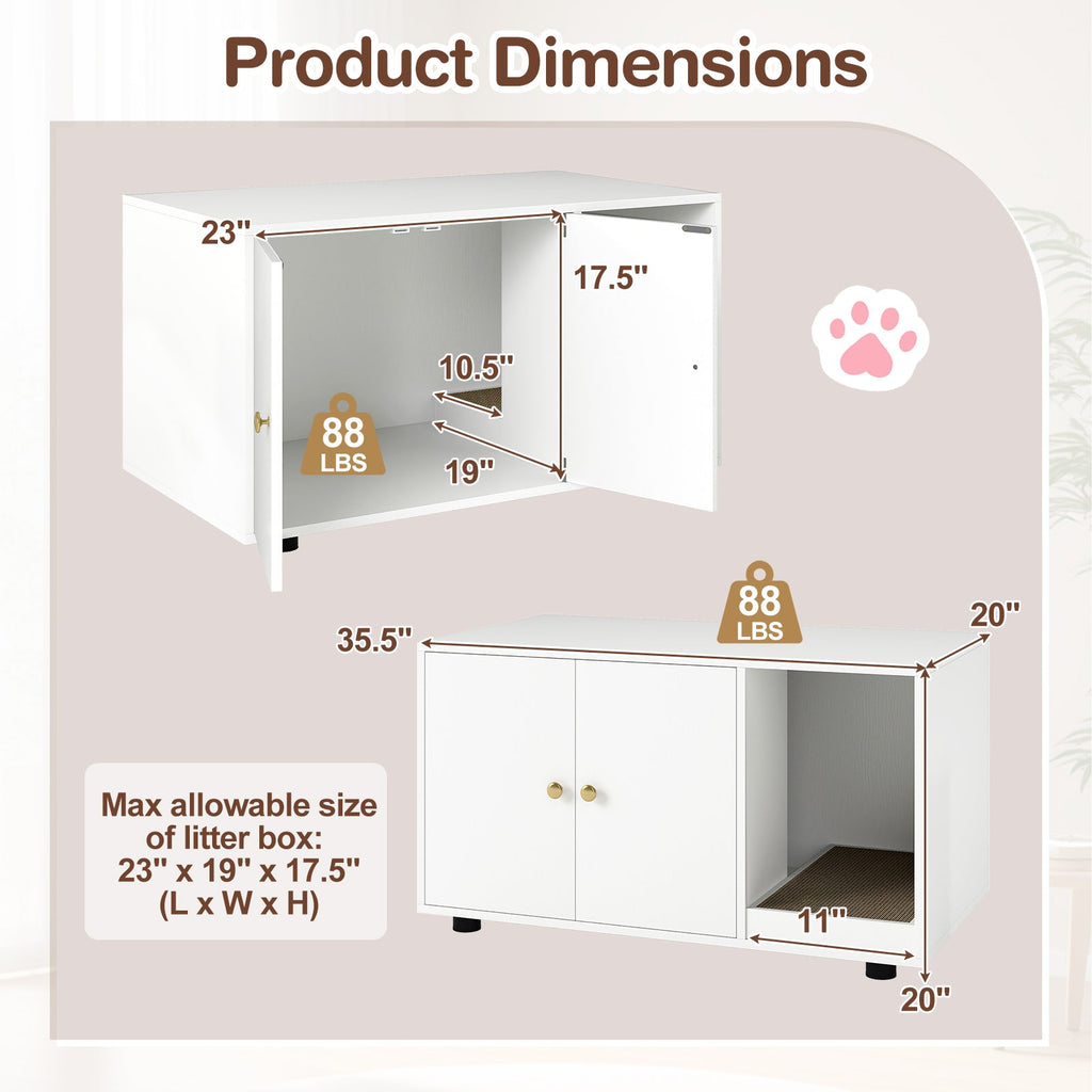 Cozy 2-Door Wooden Cabinet Enclosure with a Scratching Pad, or Litter Box - Cat - (3 Color Options)