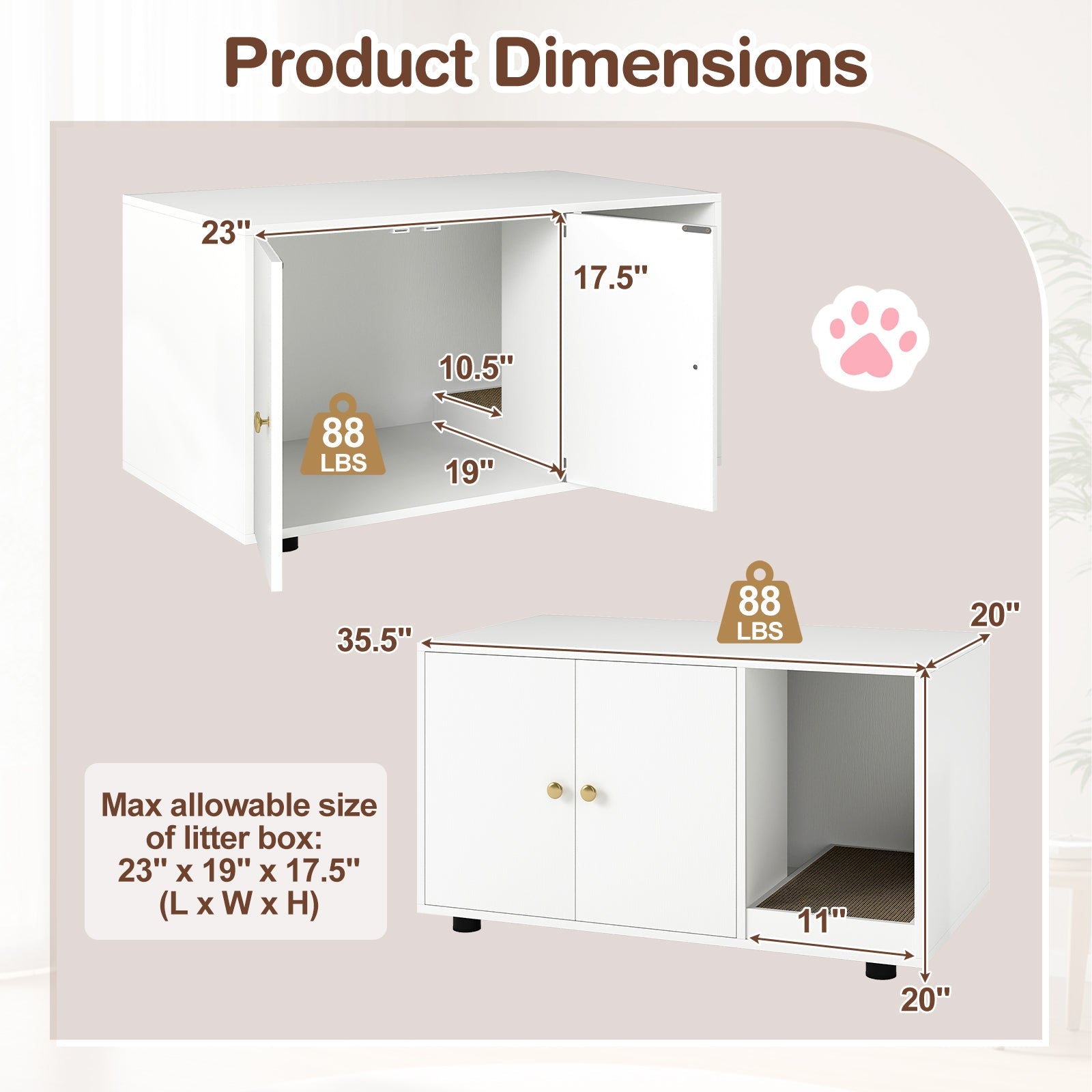 Cozy 2-Door Wooden Cabinet Enclosure with a Scratching Pad, or Litter Box - Cat - (3 Color Options)