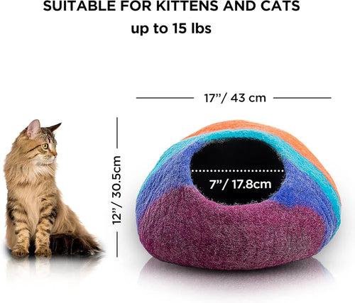 Bed of Handmade Merino Wool Makes for a Cozy Covered House – Cat - (Rainbow Design) - (While Supplies Last)