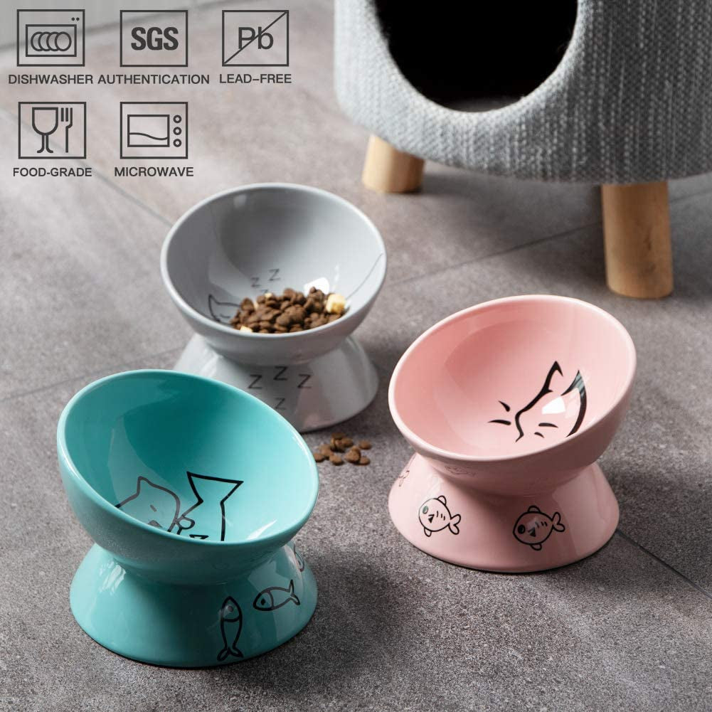 Raised Ceramic Cat Bowl - Cat - (Pink) - (6") - (While Supplies Last)