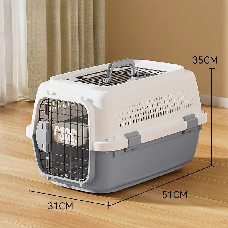 Airline Approved Secure Pet Travel Crate with Food Bowl - Dog - (3 Color Options) - (M,L)