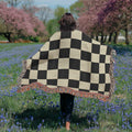 Checked Feline Throw Blanket with Gold & Black Cat Outline - Cat - (3 Sizes) - (S,M,L)