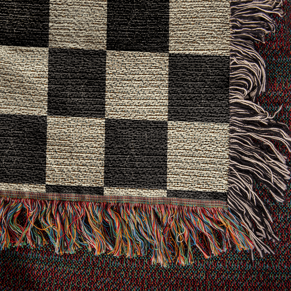 Checked Feline Throw Blanket with Gold & Black Cat Outline - Cat - (3 Sizes) - (S,M,L)