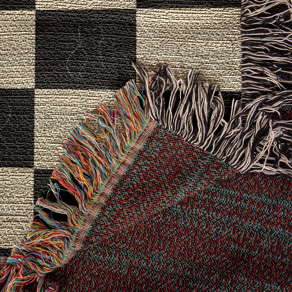 Checked Feline Throw Blanket with Gold & Black Cat Outline - Cat - (3 Sizes) - (S,M,L)