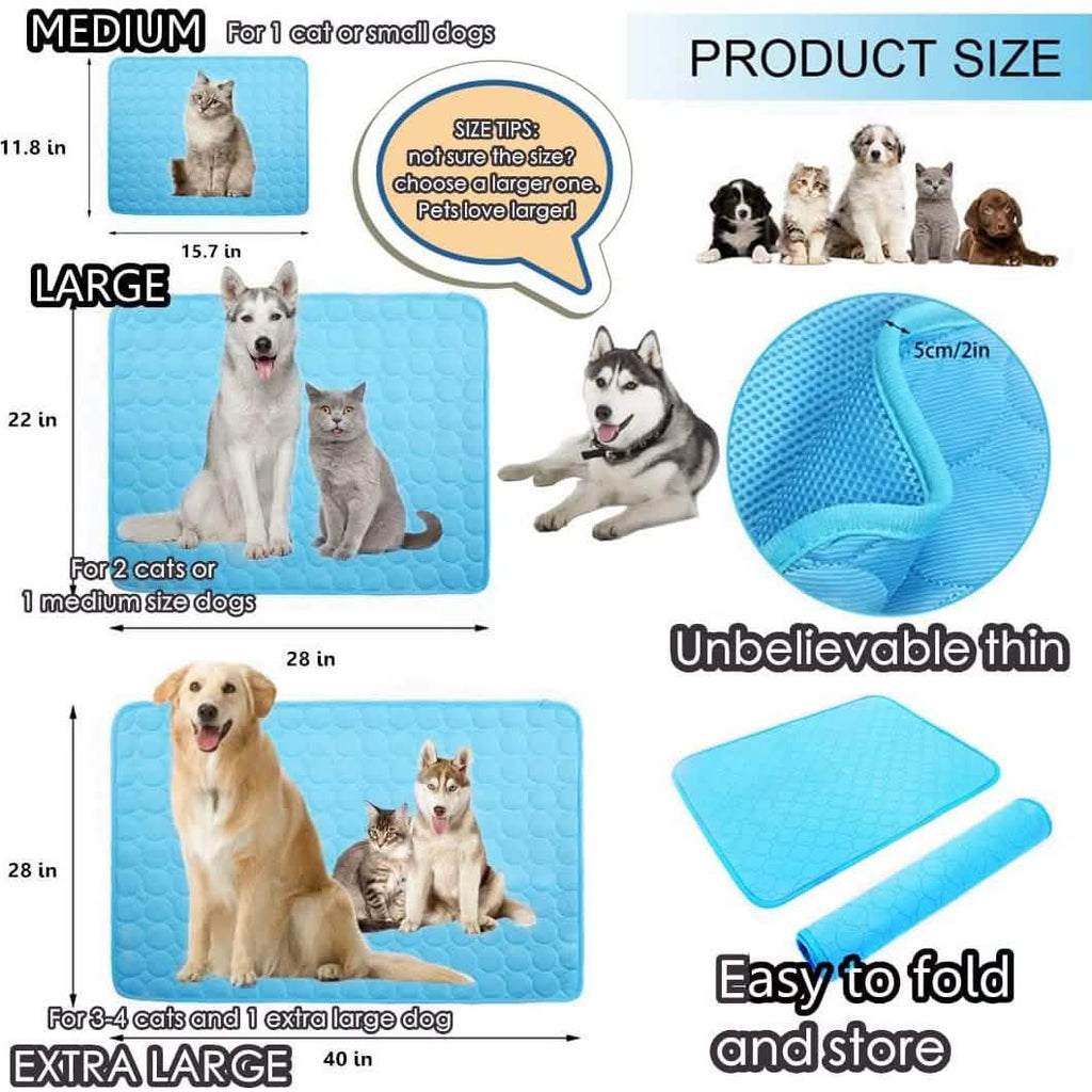 Automatic Cooling Sleeping Blanket or Pet Mat - Dog  Cat  - (4 Color Options) - (2 Sizes0 - (Washable) - (M-XXL)