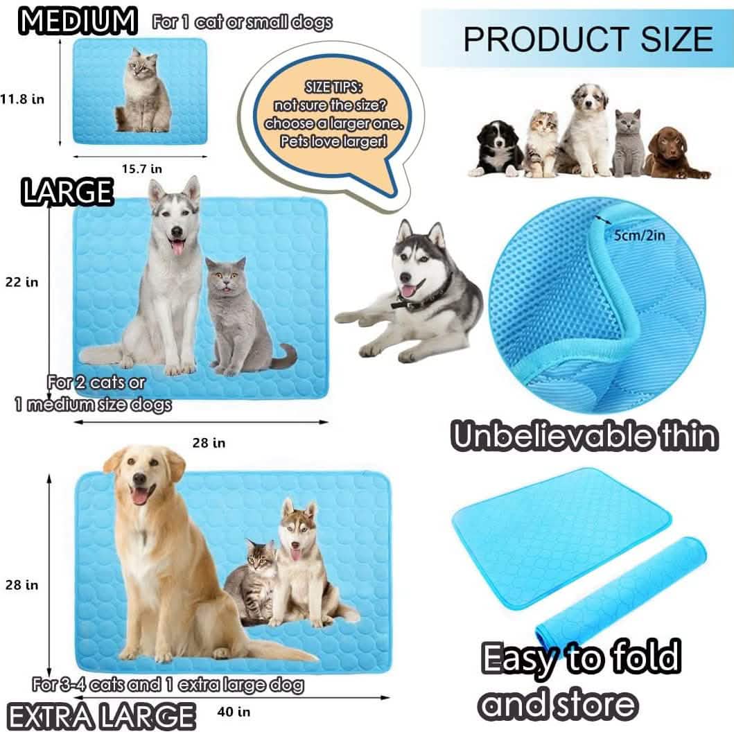 Automatic Cooling Sleeping Blanket or Pet Mat - Dog  Cat  - (4 Color Options) - (2 Sizes0 - (Washable) - (M-XXL)