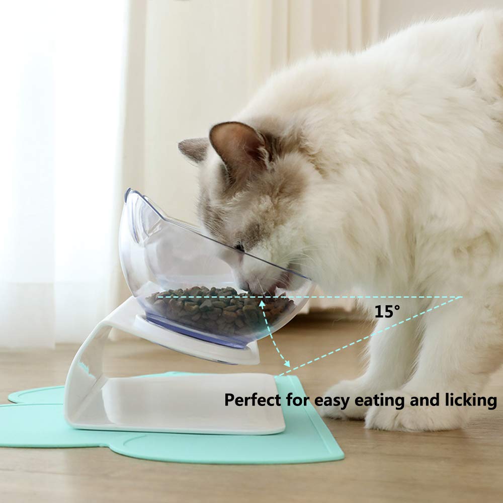 Non-Slip Elevated One Base Dual Cat Bowls - (25 Color/Style Options)