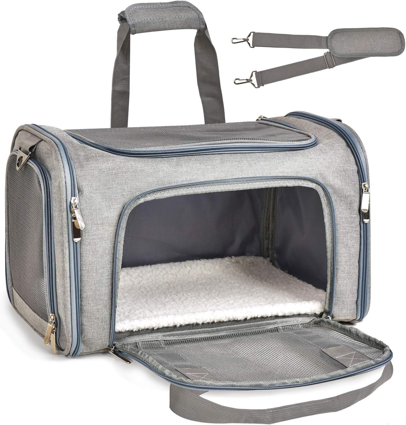 Airline Approved Pet Travel Carrier Bag - Dog Cat - (S,M,L) - (Grey)