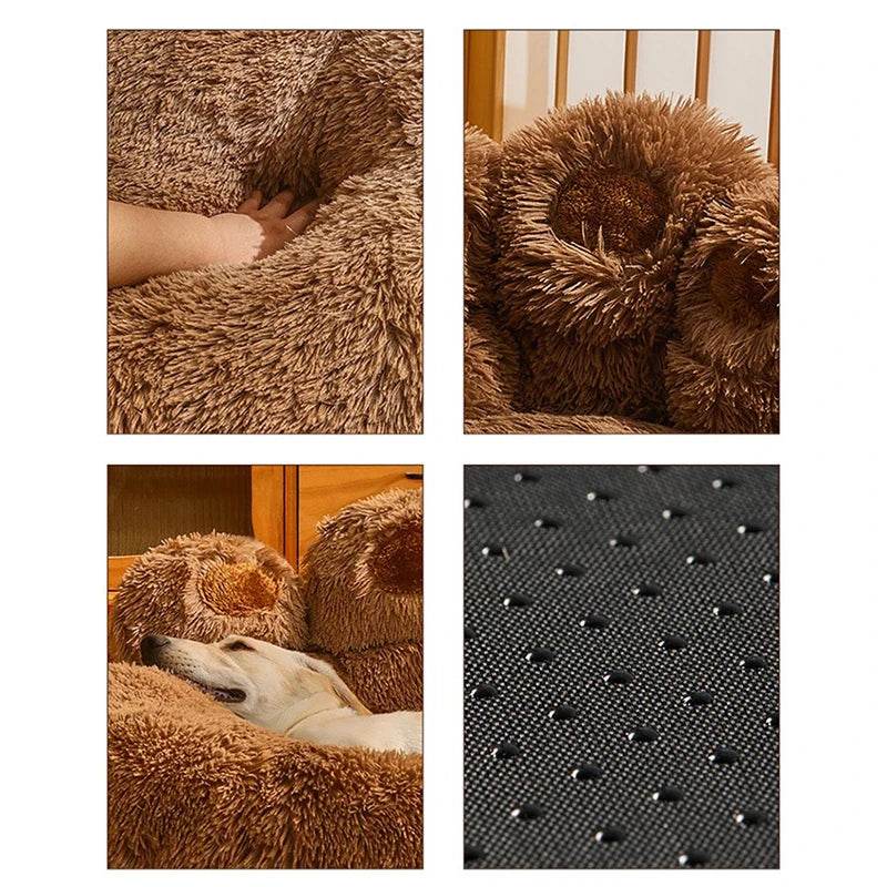Big Round Plush Paw Sofa Bed with Raised Edges – Dog Cat - (S-XL) - (3 Color Options) - (Luxury Comfort)