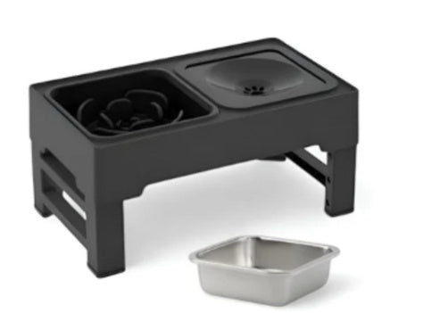 Adjustable Height Dual Feeding Bowl - Dog - (Stainless Steel, Black) - (1-3 pc Options)