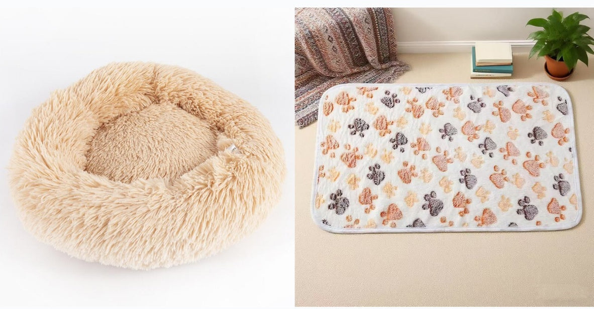 Round Plush Bed and Litter Mat - Dog Cat