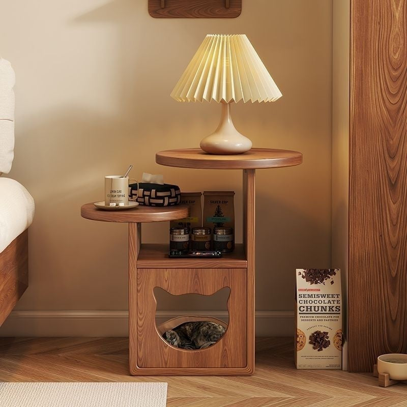 Solid Wood Bedside Night Stand Also Acts as a Cozy House - Cat - (4 Pine Color Options)