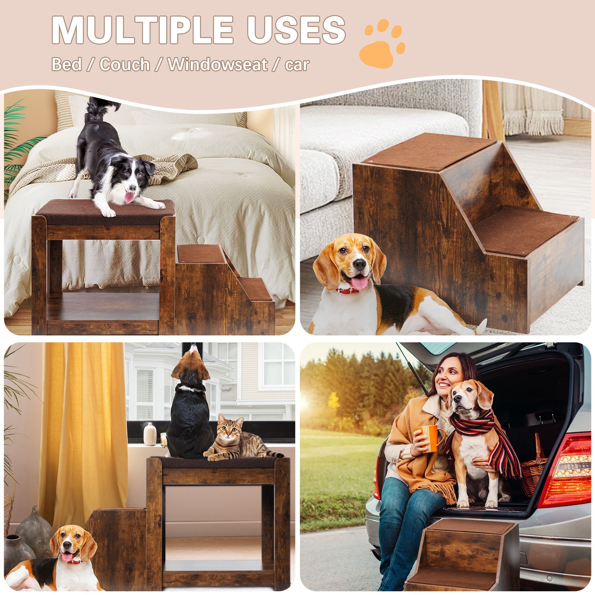 Pet Bunk Bed with Removable Step - Dog Cat - (Sturdy) - (Brown) - (Up to 90 lbs) - (While Supplies Last)