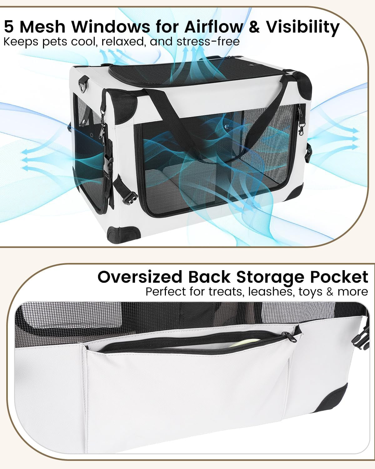 Soft-Sided Pet Travel Carrier Bag - 2 Cats - (Grey) - (2 Compartment Sizes) - (Mesh Windows) - (While Supplies Last)