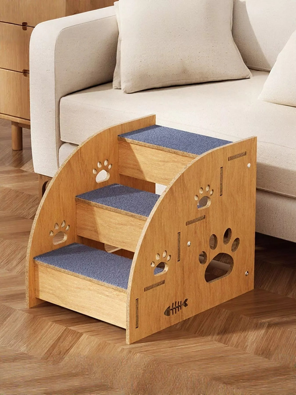 Wooden Stairs with Paw Prints - Dog - (Wood) - (3-Steps) - (While Supplies Last)