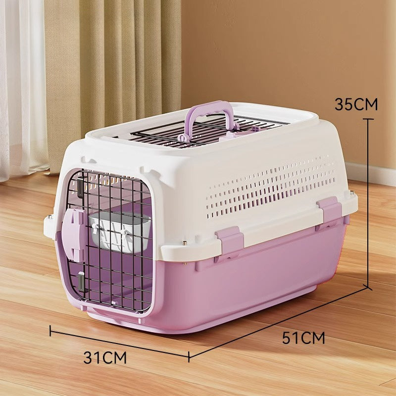 Airline Approved Secure Pet Travel Crate with Food Bowl - Dog - (3 Color Options) - (M,L)