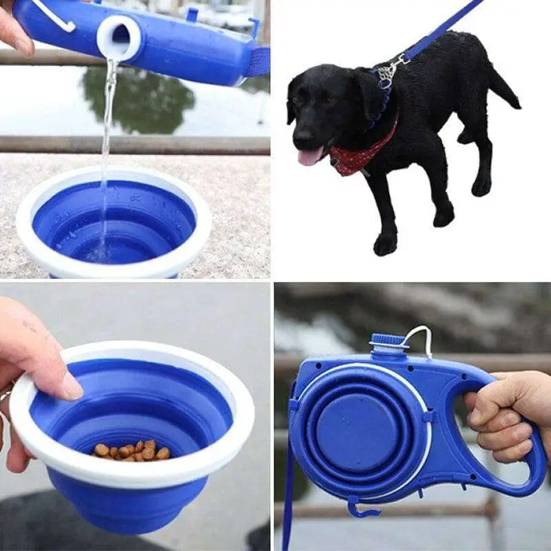 Retractable Leash with Collapsible Water Bowl - Dog - (3 Color Options)
