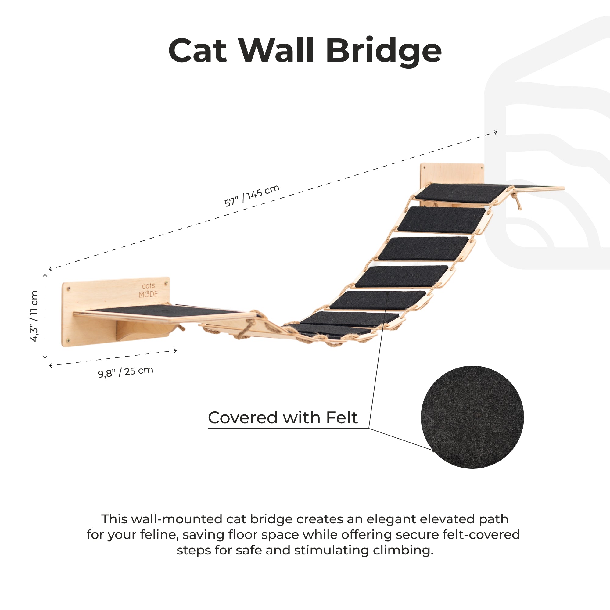 Wall Bridge and Felt Covered Stair   - Cat - (Wall Mounted) - (Wood) - (Beige) - (While Supplies Last)
