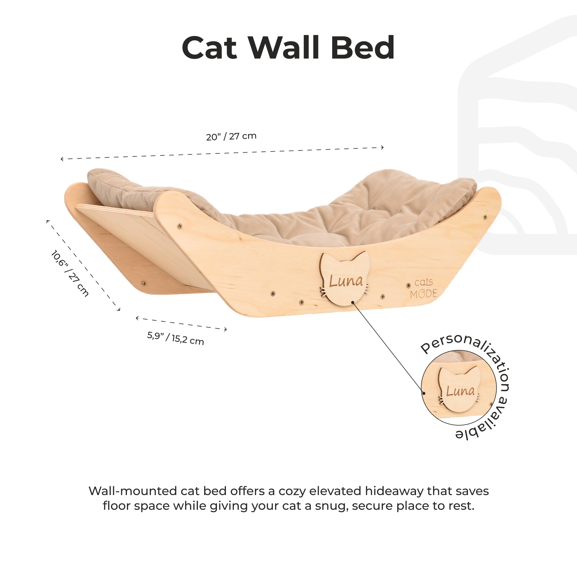 Wall Mounted Cozy Wood Bed  - Cat