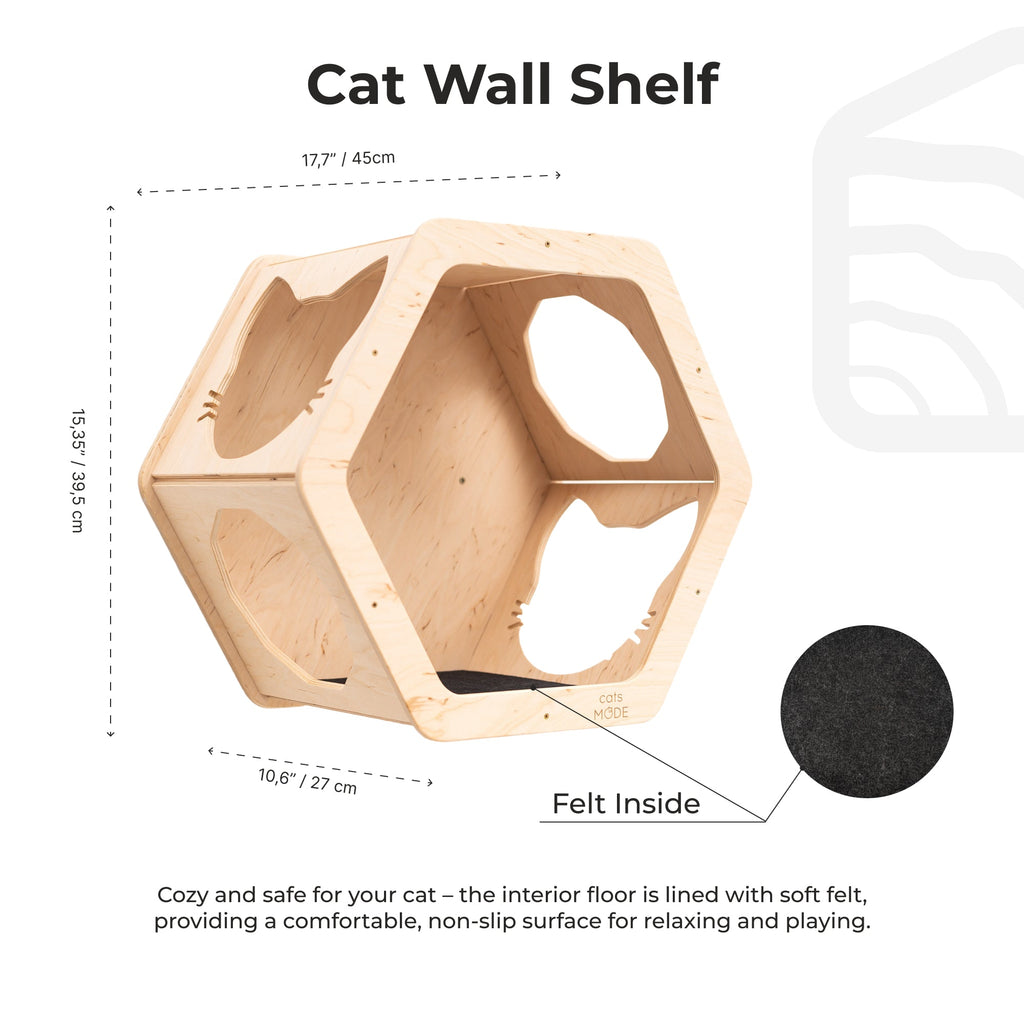 Honeycomb Felt Covered Shelf - Cat  - (Light Oak) - (1,2,3 Shelf Options) - (While Supplies Last)