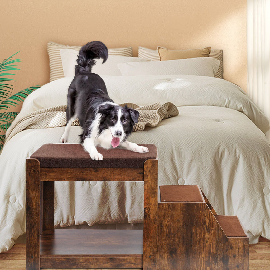Pet Bunk Bed with Removable Step - Dog Cat - (Sturdy) - (Brown) - (Up to 90 lbs) - (While Supplies Last)