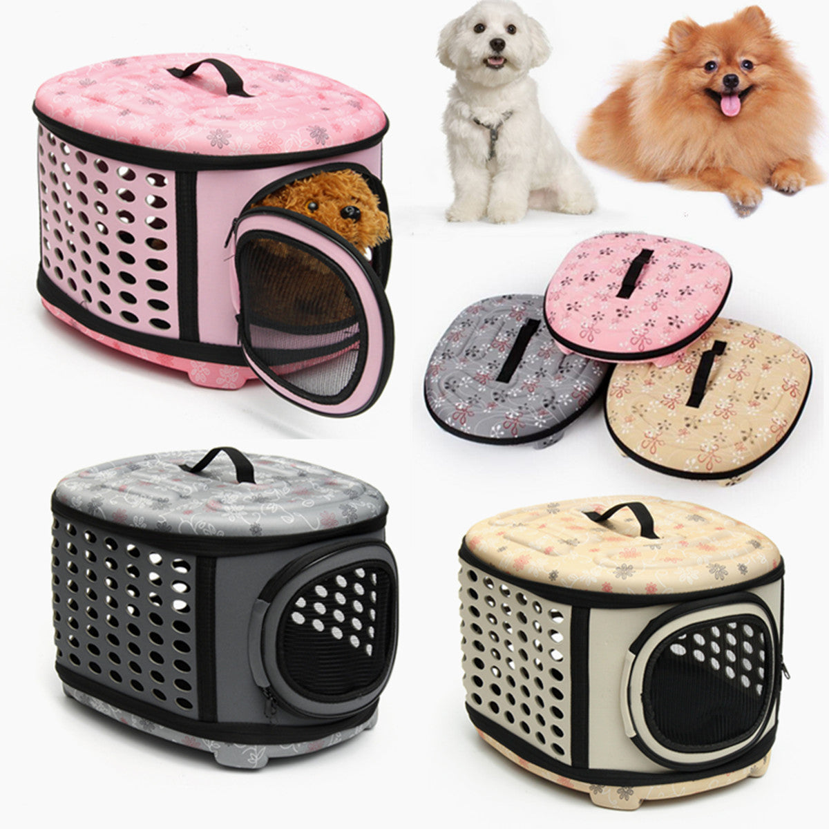 Foldable Crate and Pet Carrier - Dog Cat - (4 Color Options) - (18"x15"x13")