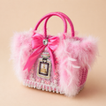Luxury Feather Pet Carrier Bag with Bow & Crystal Charm - Princess Dog Cat - (Pink) - (Faux Fur) - (While Supplies Last)