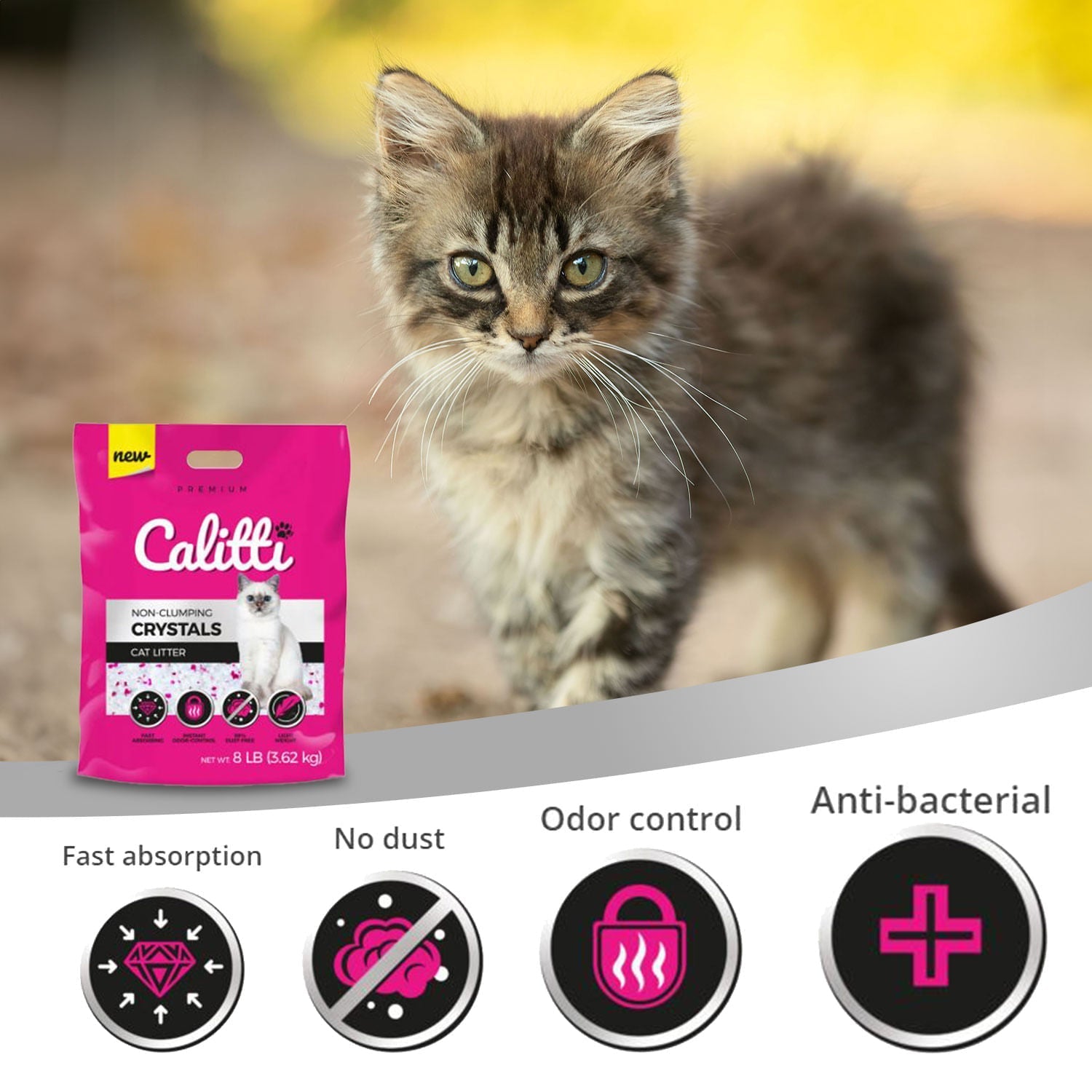 Litter Box Crystals with Silica Gel - Cat - (Calitti) - (Non-Clumping) - (Quickly Absorbs) - (8 lb Bag) - (While Supplies Last)