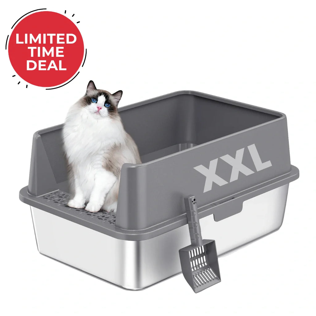 High Sided Rust-Free Litter Box - Multi-Cats - (Stainless Steel) - (XXL) - (3 Color Options)