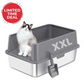 High Sided Rust-Free Litter Box - Multi-Cats - (Stainless Steel) - (XXL) - (3 Color Options)