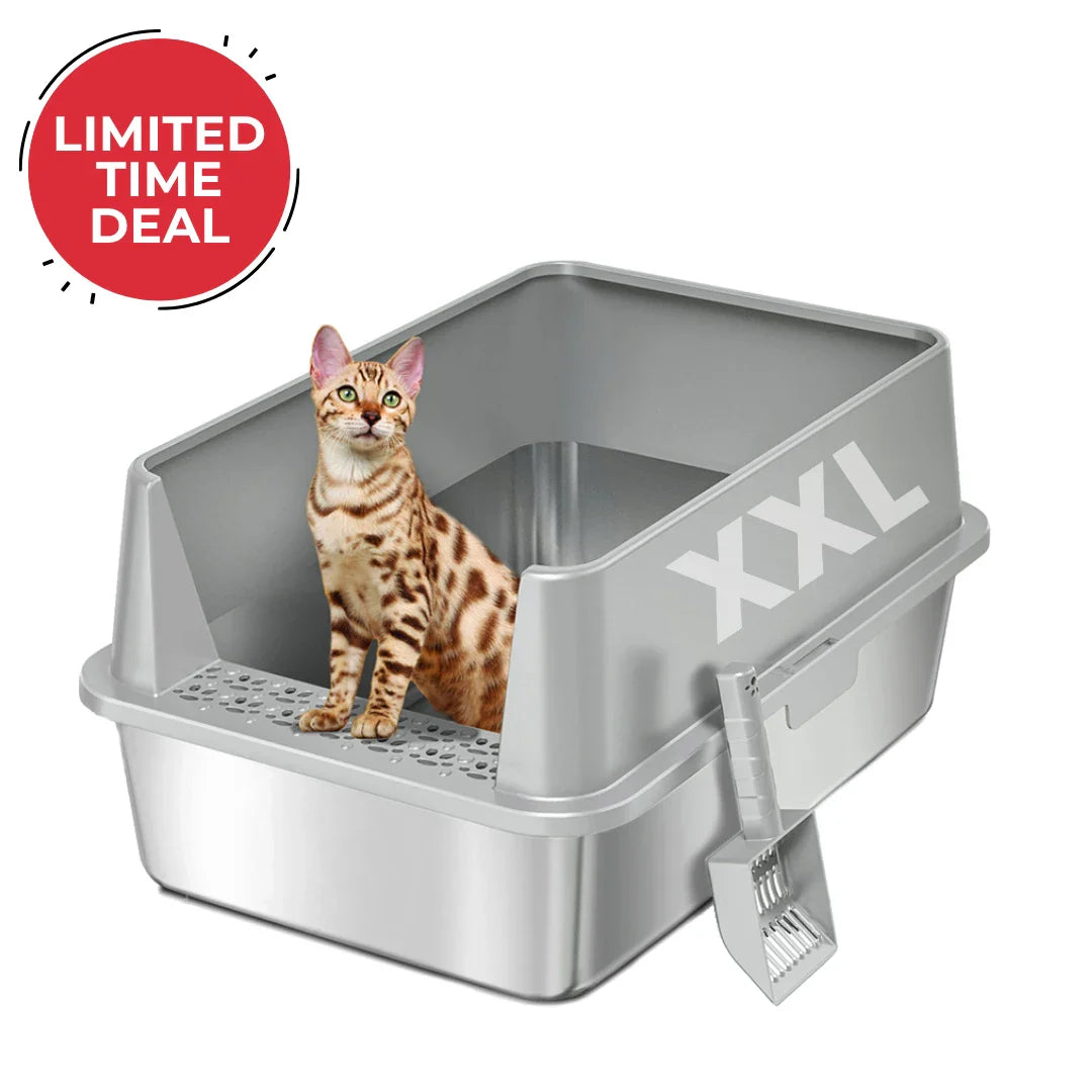 High Sided Rust-Free Litter Box - Multi-Cats - (Stainless Steel) - (XXL) - (3 Color Options)