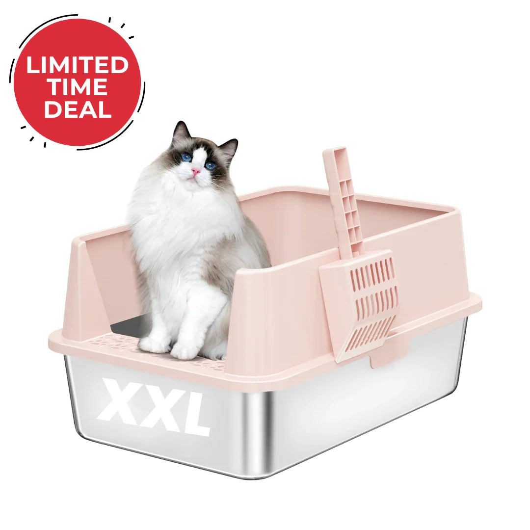 High Sided Rust-Free Litter Box - Multi-Cats - (Stainless Steel) - (XXL) - (3 Color Options)